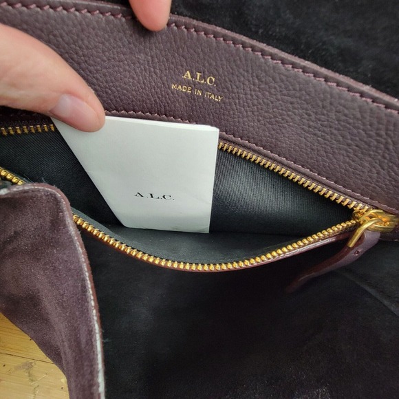 ALC Womens Single Strap Suede Leather Flap Medium Shoulder Handbag Purple - Picture 9 of 10